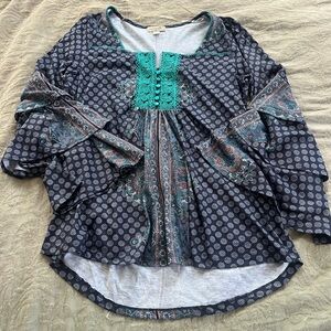 One World Renaissance Boho Women’s Blouse Size Medium Festival Bell Sleeve